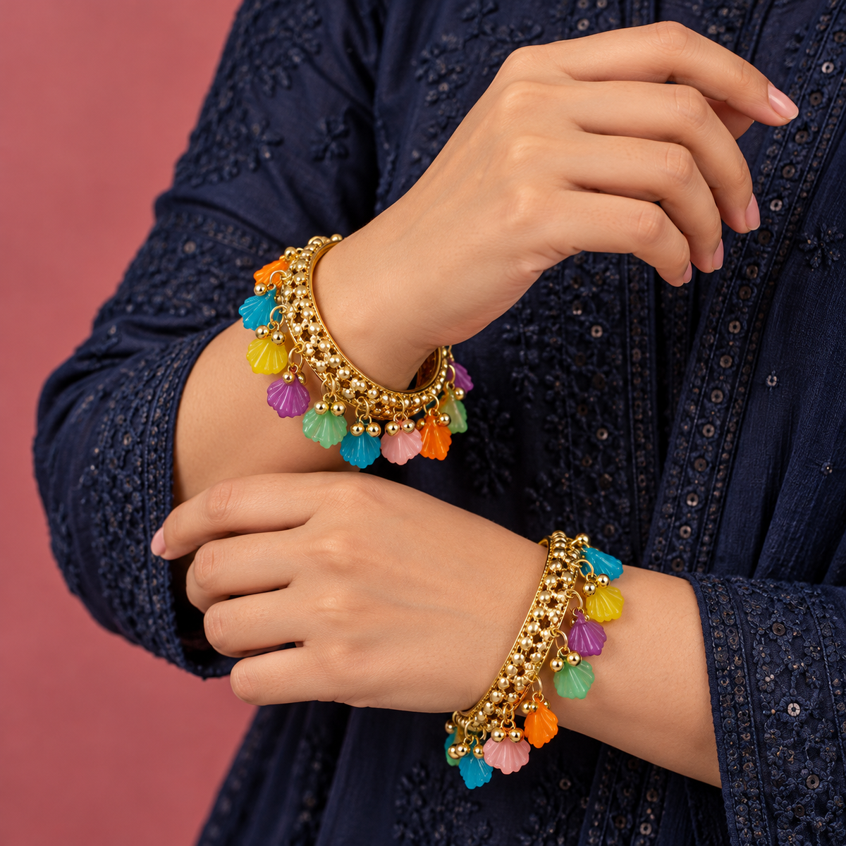 Rangini Multicolour Charm Gold-Tone Bangles – Set of 2 | MyJhumki