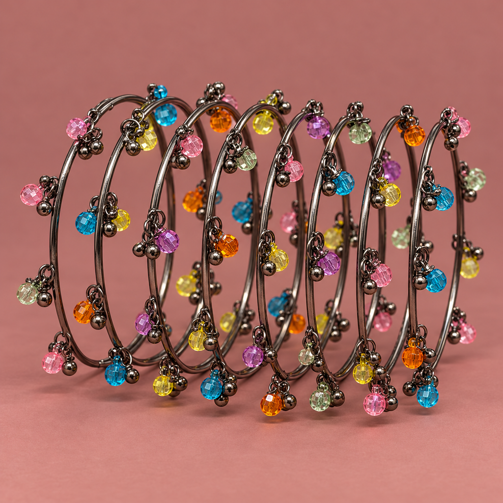 Rangjhan Multicolour Silver-Tone Kashmiri Bangles – Set of 8 | MyJhumki
