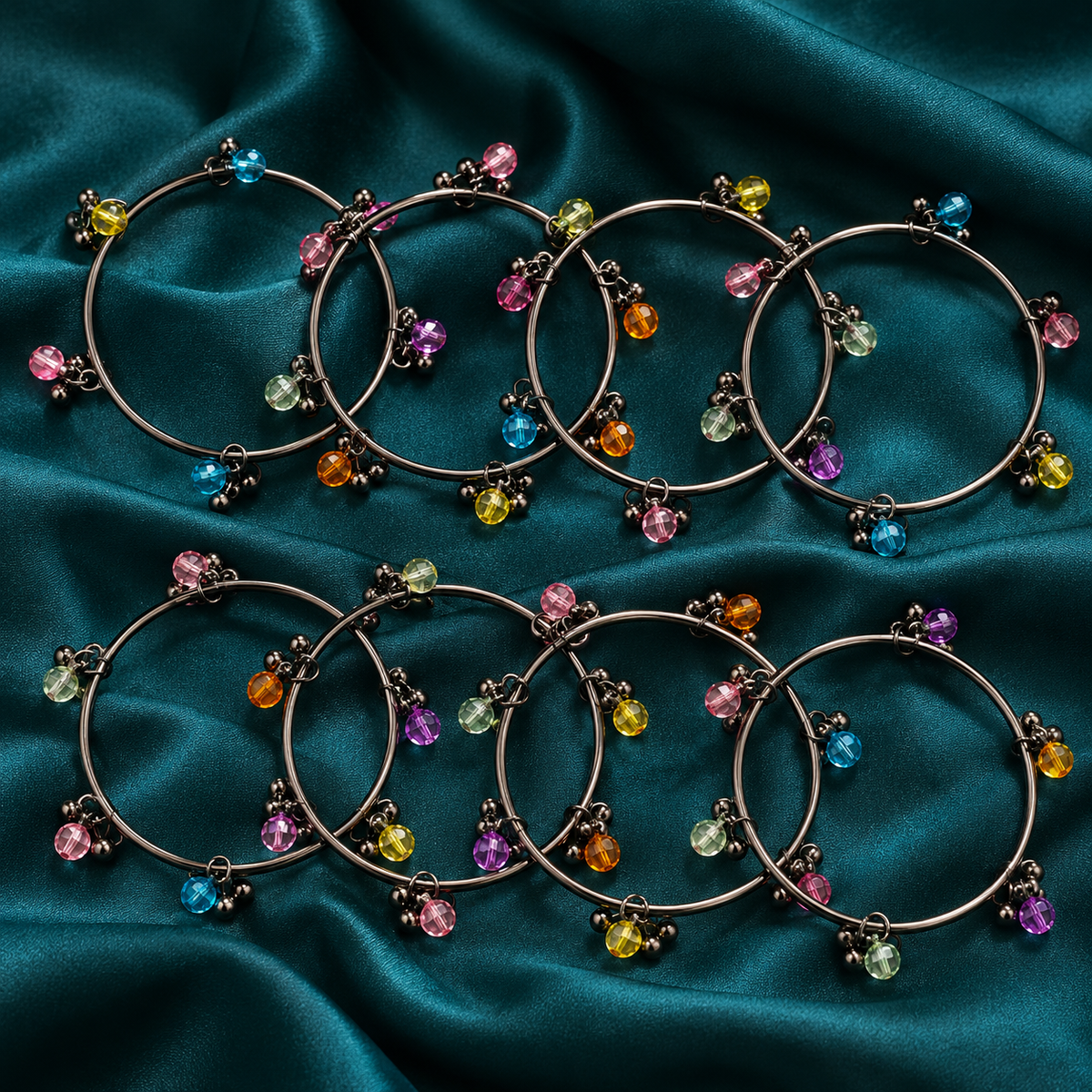 Rangjhan Multicolour Silver-Tone Kashmiri Bangles – Set of 8 | MyJhumki