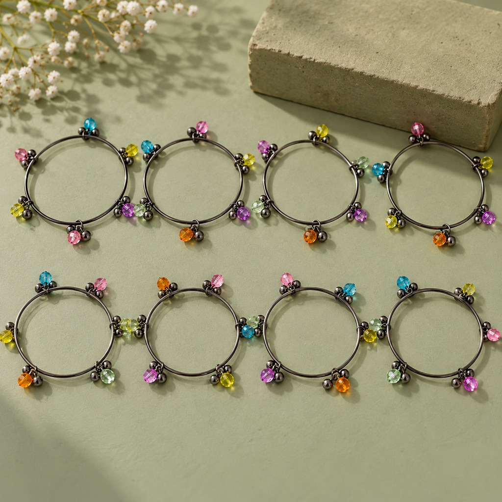 Rangjhan Multicolour Silver-Tone Kashmiri Bangles – Set of 8 | MyJhumki