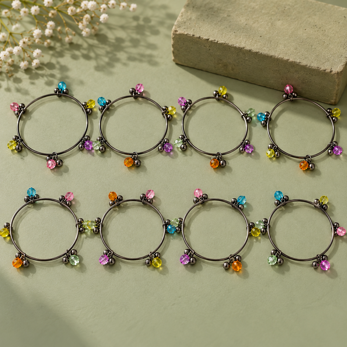 Rangjhan Multicolour Silver-Tone Kashmiri Bangles – Set of 8 | MyJhumki
