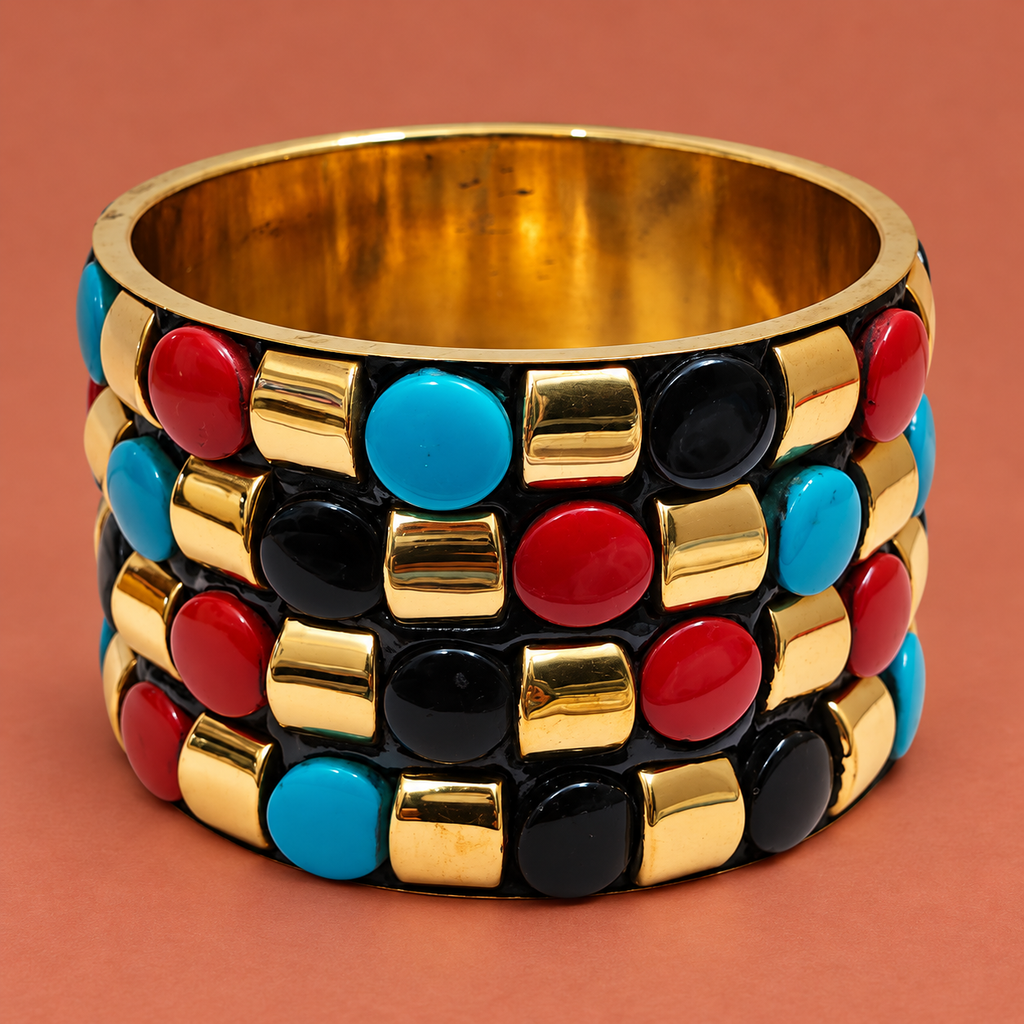 Rangoli Four-Row Multicolour Gold-Tone Bangle | MyJhumki