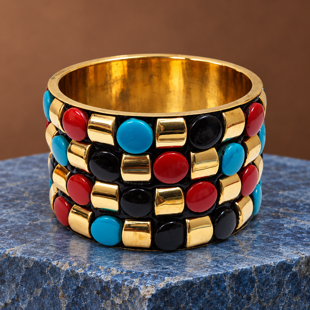 Rangoli Four-Row Multicolour Gold-Tone Bangle | MyJhumki