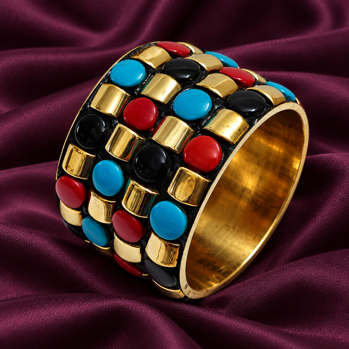 Rangoli Four-Row Multicolour Gold-Tone Bangle | MyJhumki