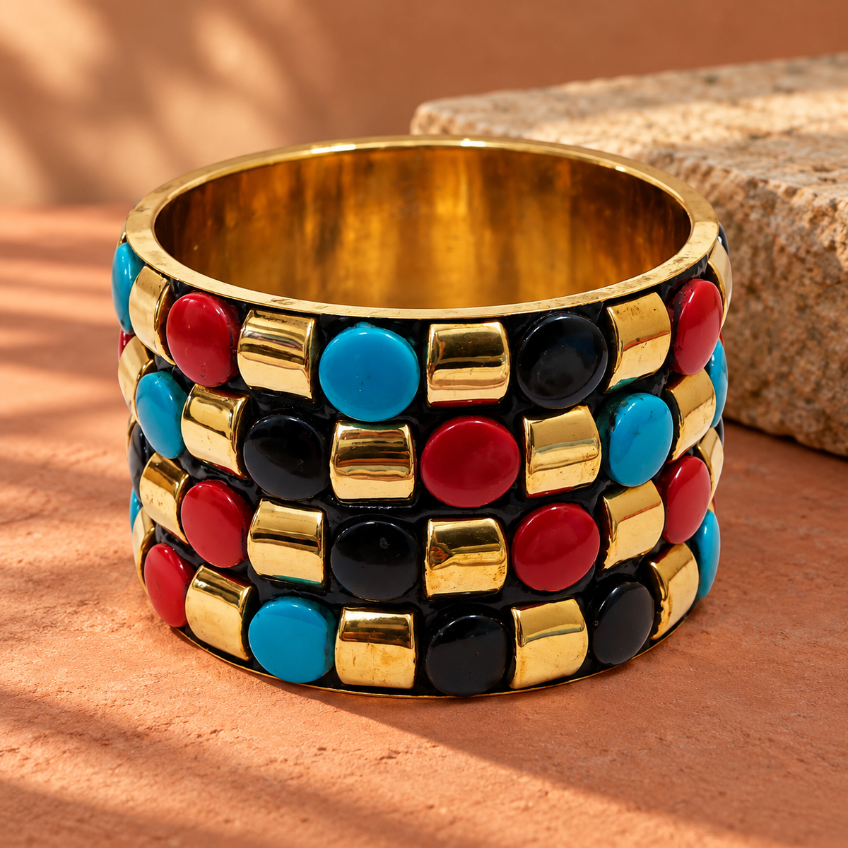 Rangoli Four-Row Multicolour Gold-Tone Bangle | MyJhumki