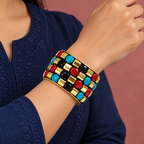 Rangoli Four-Row Multicolour Gold-Tone Bangle | MyJhumki