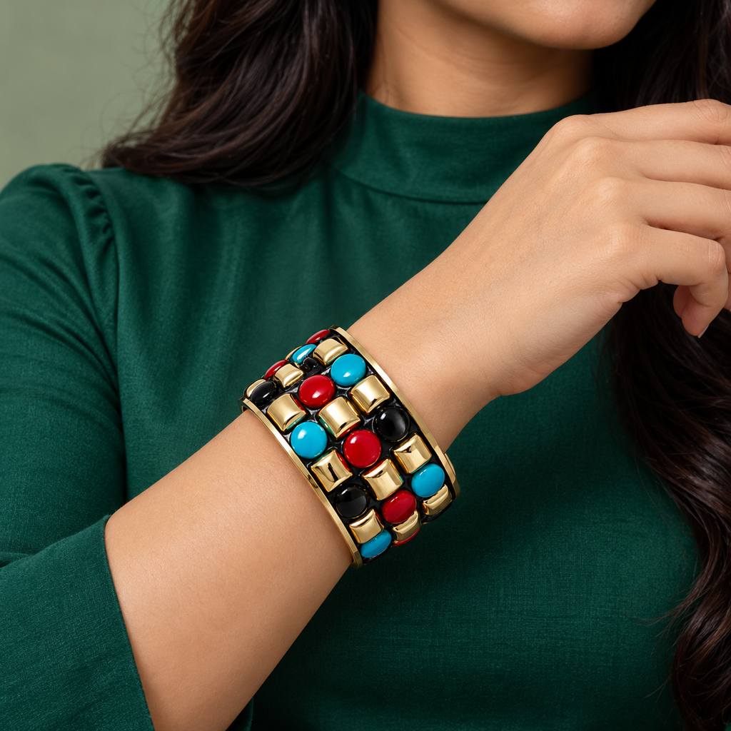 Rangoli Four-Row Multicolour Gold-Tone Bangle | MyJhumki