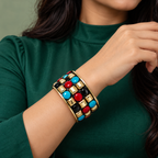 Rangoli Four-Row Multicolour Gold-Tone Bangle | MyJhumki