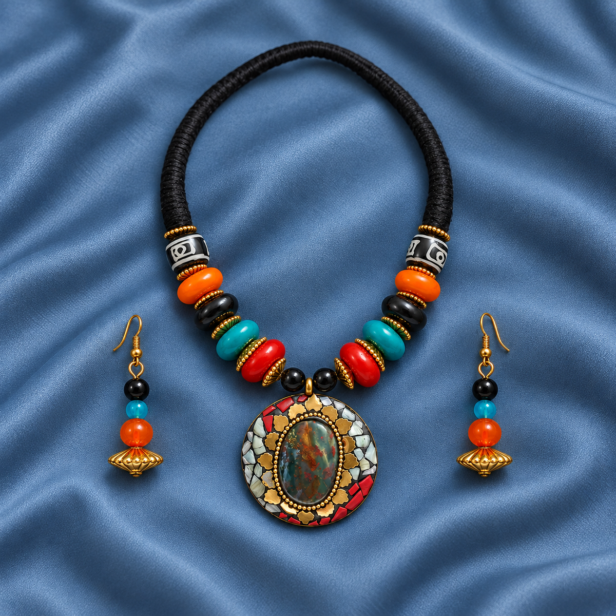 Rangoli Mosaic Multicolour Bead Necklace Set | MyJhumki