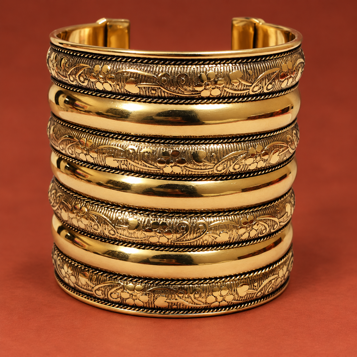 Rekha Seven-Row Floral Antique Gold-Tone Cuff | MyJhumki