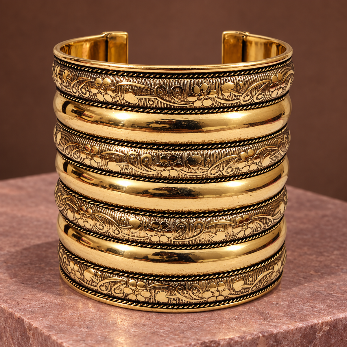 Rekha Seven-Row Floral Antique Gold-Tone Cuff | MyJhumki