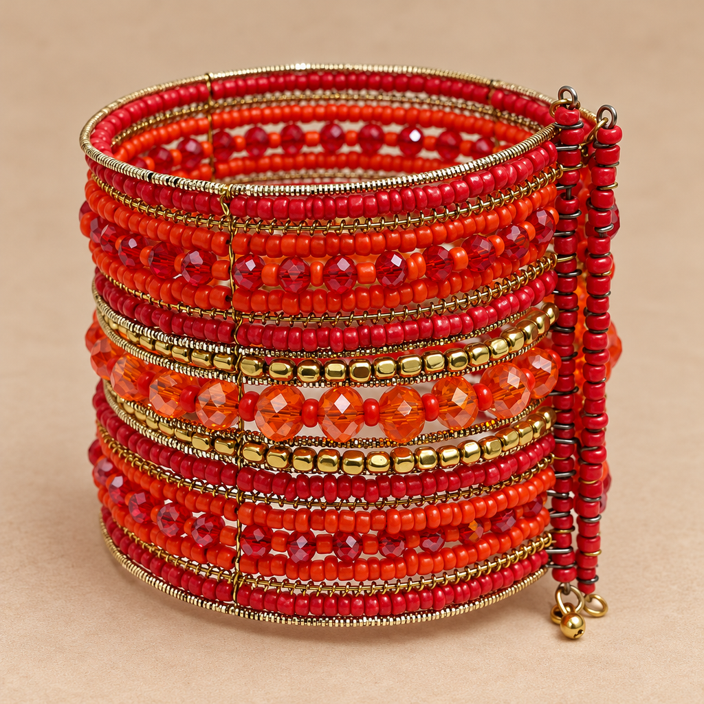 Ruh Red Beaded Bangle Cuff | MyJhumki