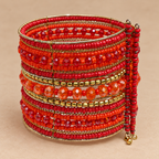 Ruh Red Beaded Bangle Cuff | MyJhumki