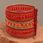 Ruh Red Beaded Bangle Cuff | MyJhumki
