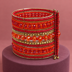 Ruh Red Beaded Bangle Cuff | MyJhumki