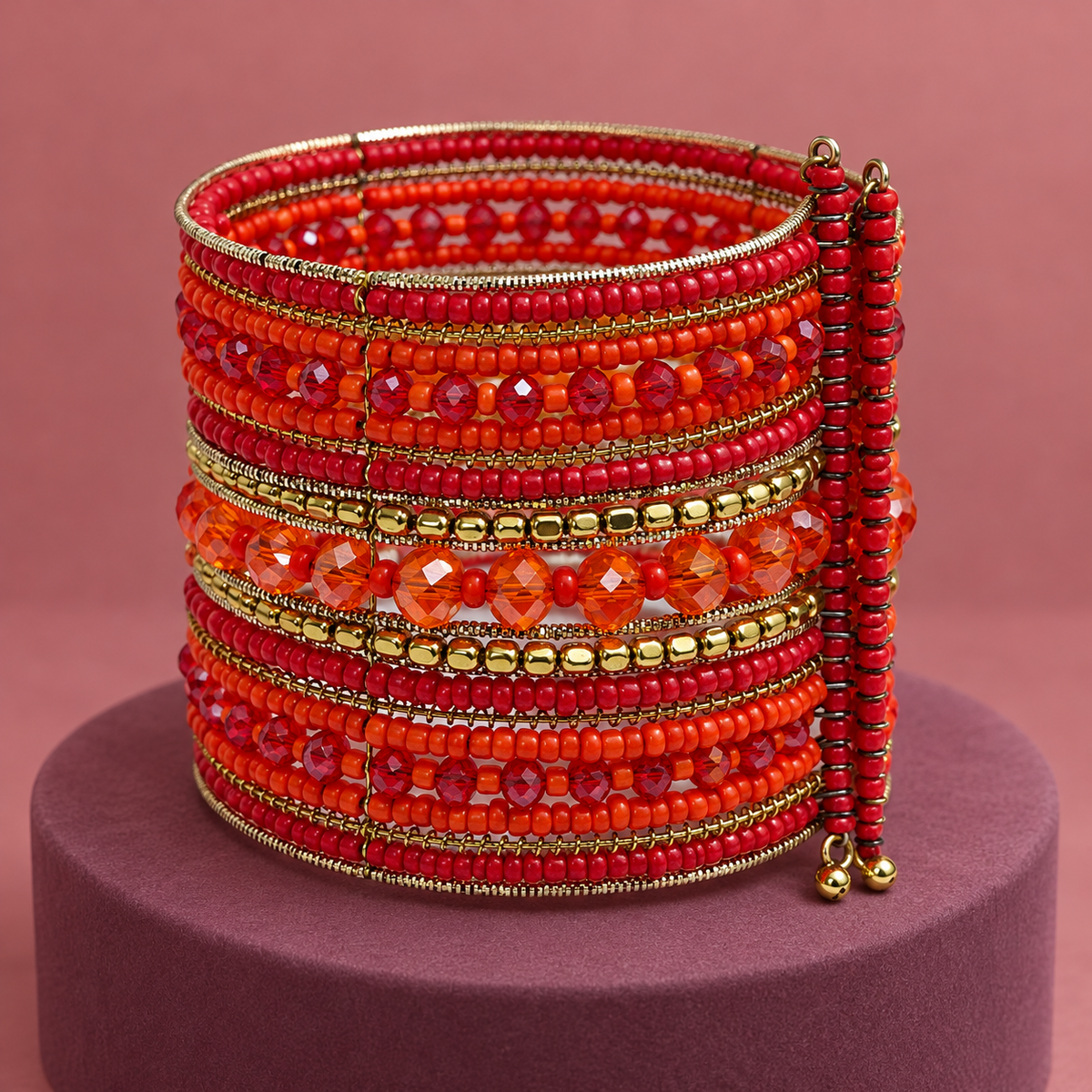 Ruh Red Beaded Bangle Cuff | MyJhumki