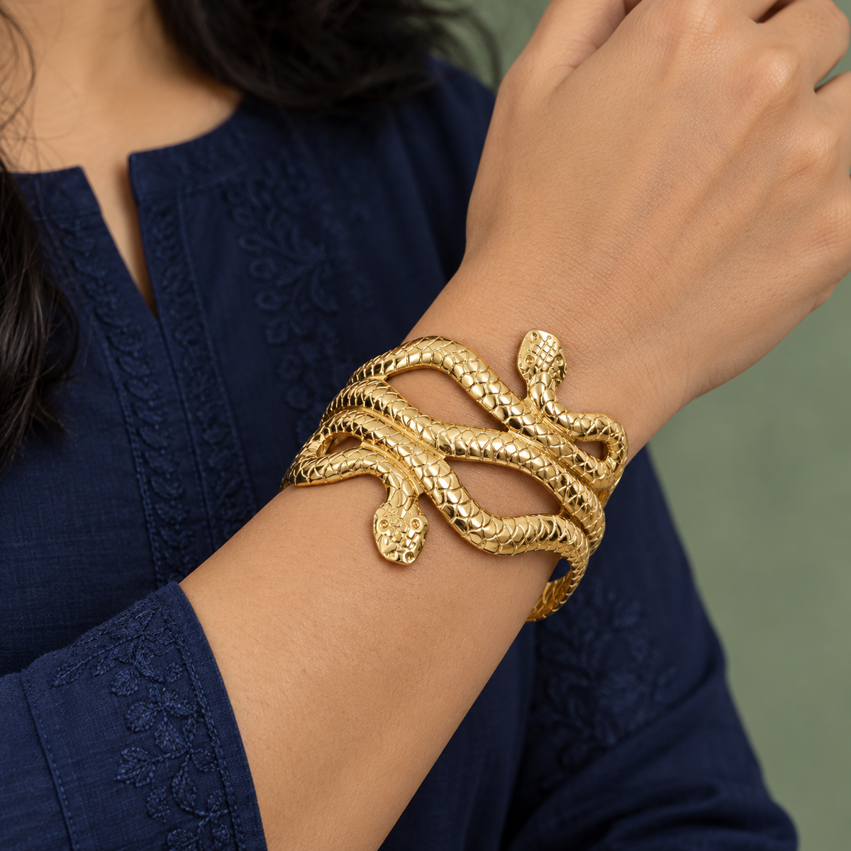 Serpina Snake Gold-Tone Openwork Cuff | MyJhumki