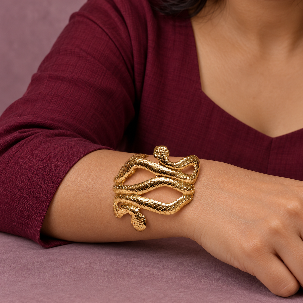 Serpina Snake Gold-Tone Openwork Cuff | MyJhumki