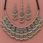 Sikka Coin Fringe Silver-Tone Necklace Set | MyJhumki