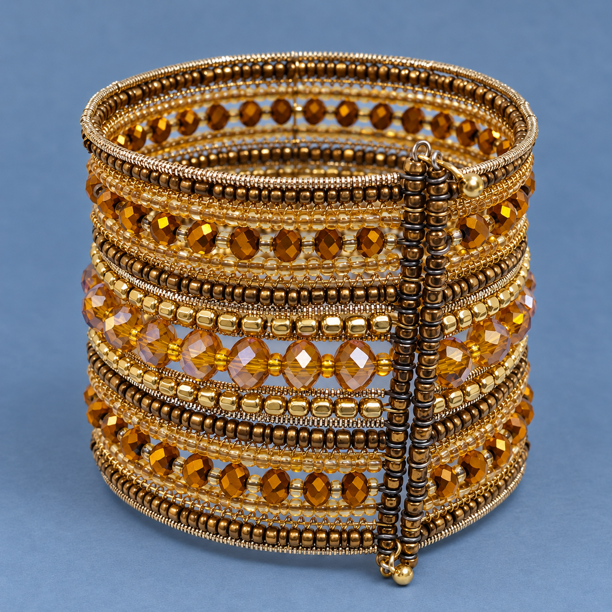 Sona Amber Gold Beaded Bangle Cuff | MyJhumki