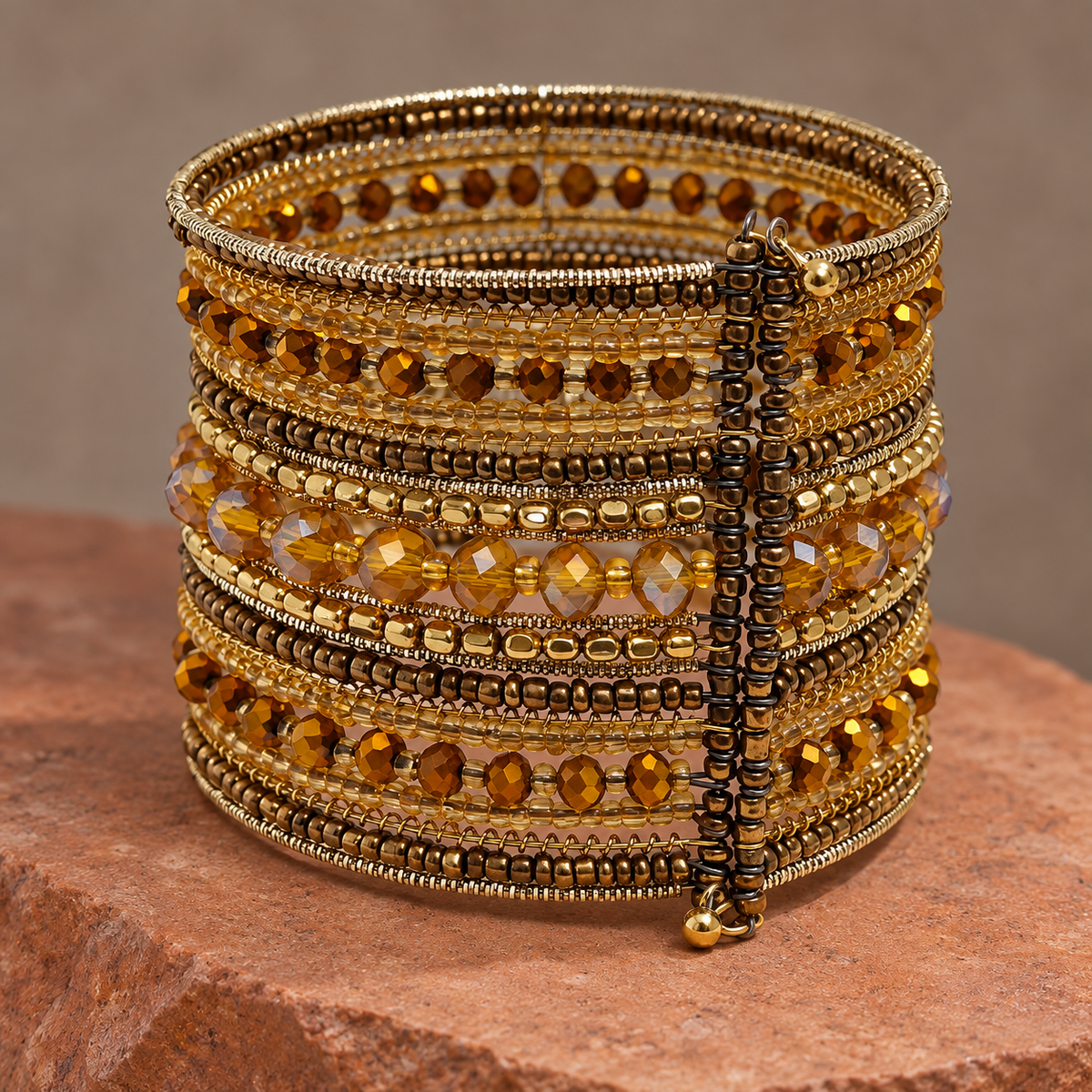 Sona Amber Gold Beaded Bangle Cuff | MyJhumki