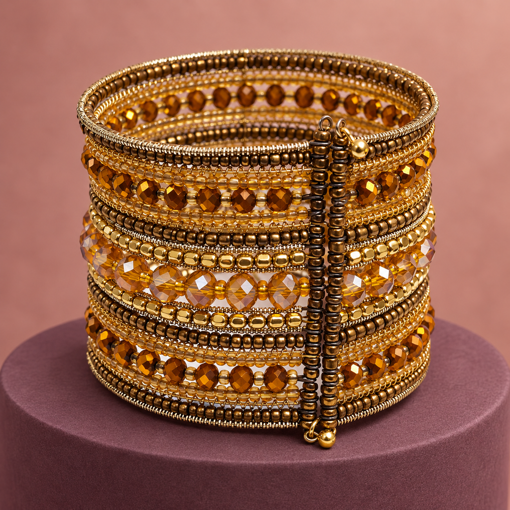 Sona Amber Gold Beaded Bangle Cuff | MyJhumki