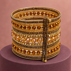Sona Amber Gold Beaded Bangle Cuff | MyJhumki