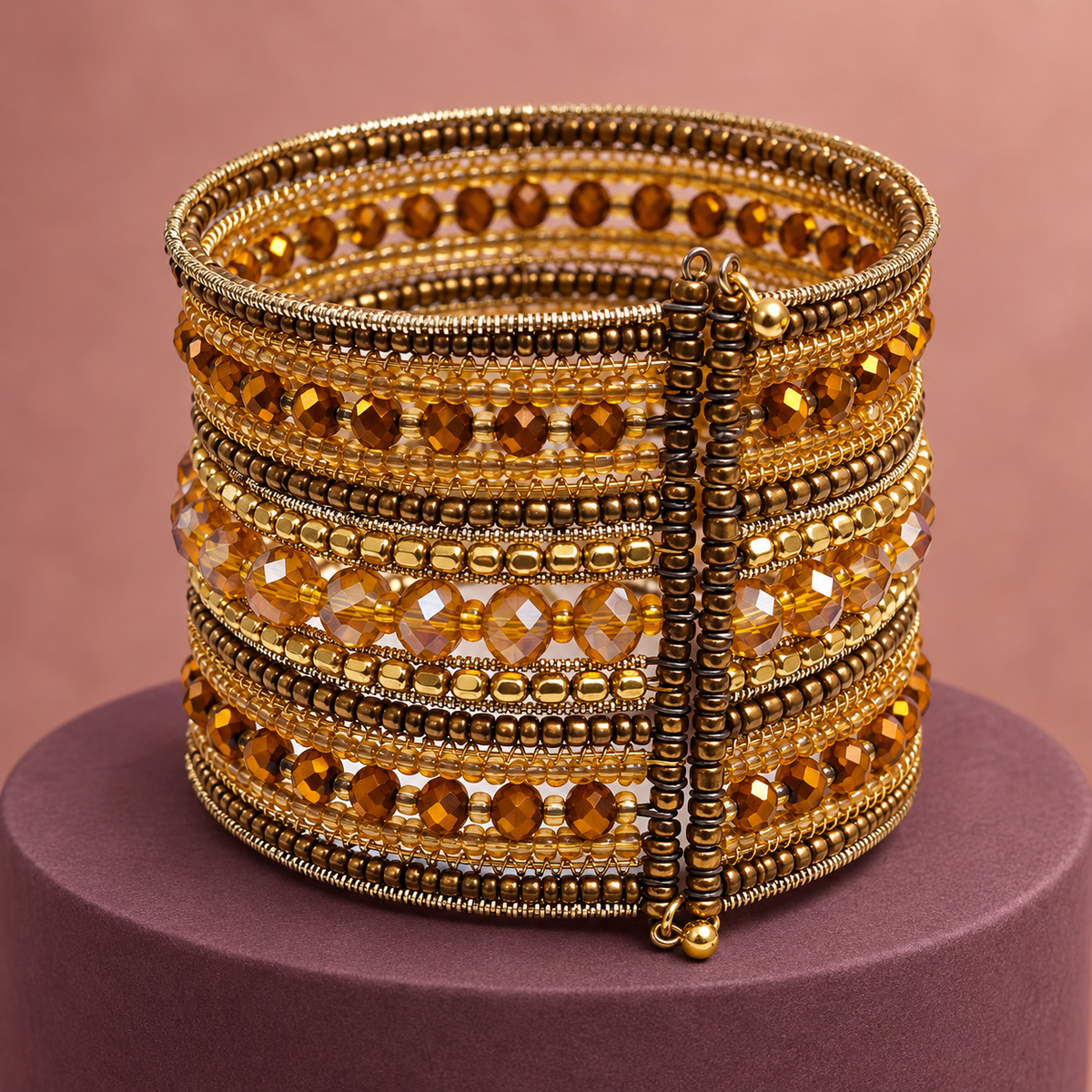 Sona Amber Gold Beaded Bangle Cuff | MyJhumki