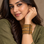 Sona Amber Gold Beaded Bangle Cuff | MyJhumki