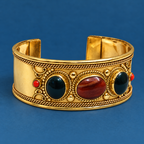 Tara Dark Green Red Accent Gold-Tone Cuff Bracelet | MyJhumki