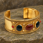 Tara Dark Green Red Accent Gold-Tone Cuff Bracelet | MyJhumki