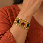 Tara Dark Green Red Accent Gold-Tone Cuff Bracelet | MyJhumki