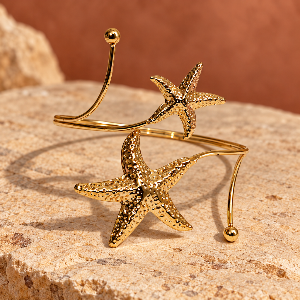 Tara Twin Starfish Gold-Tone Arm Cuff | MyJhumki