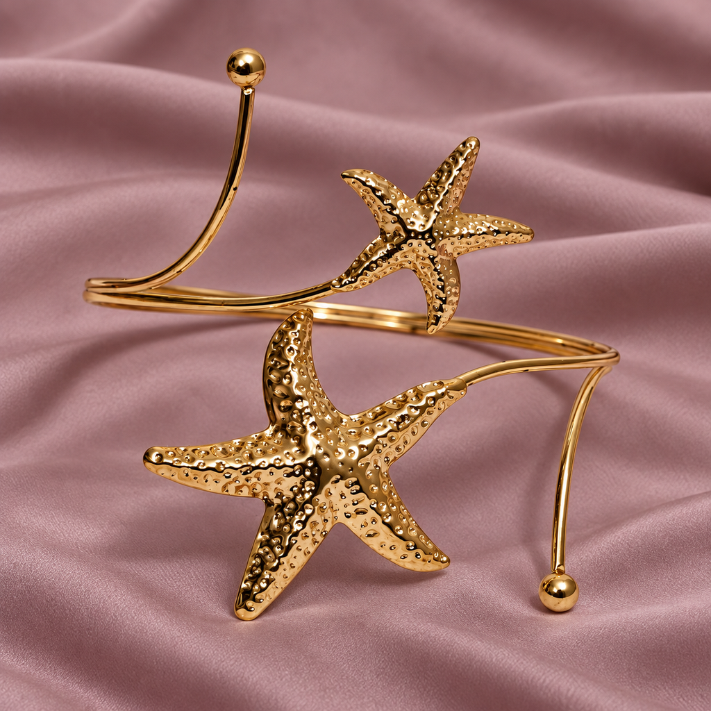 Tara Twin Starfish Gold-Tone Arm Cuff | MyJhumki