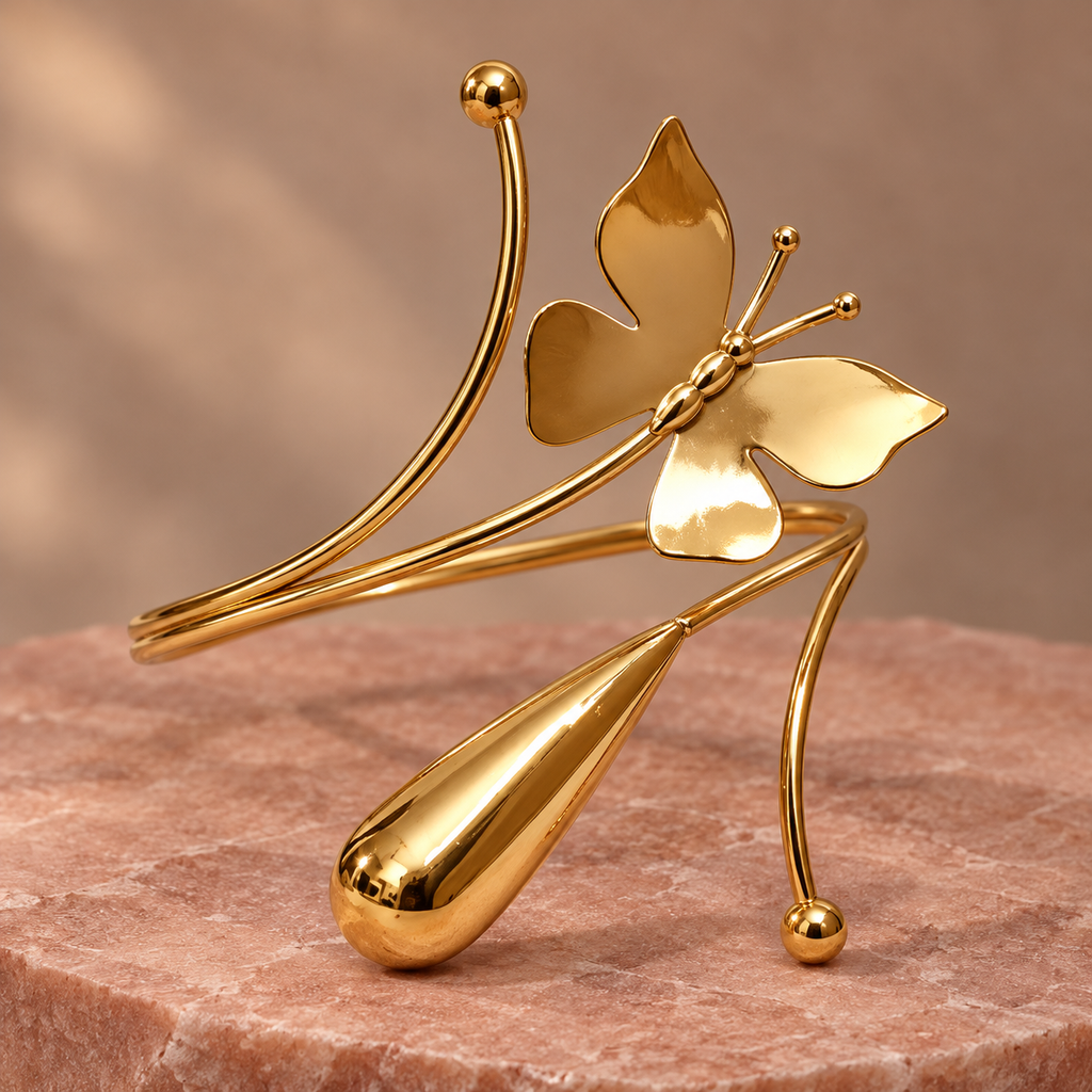 Titli Butterfly Teardrop Gold-Tone Arm Cuff | MyJhumki