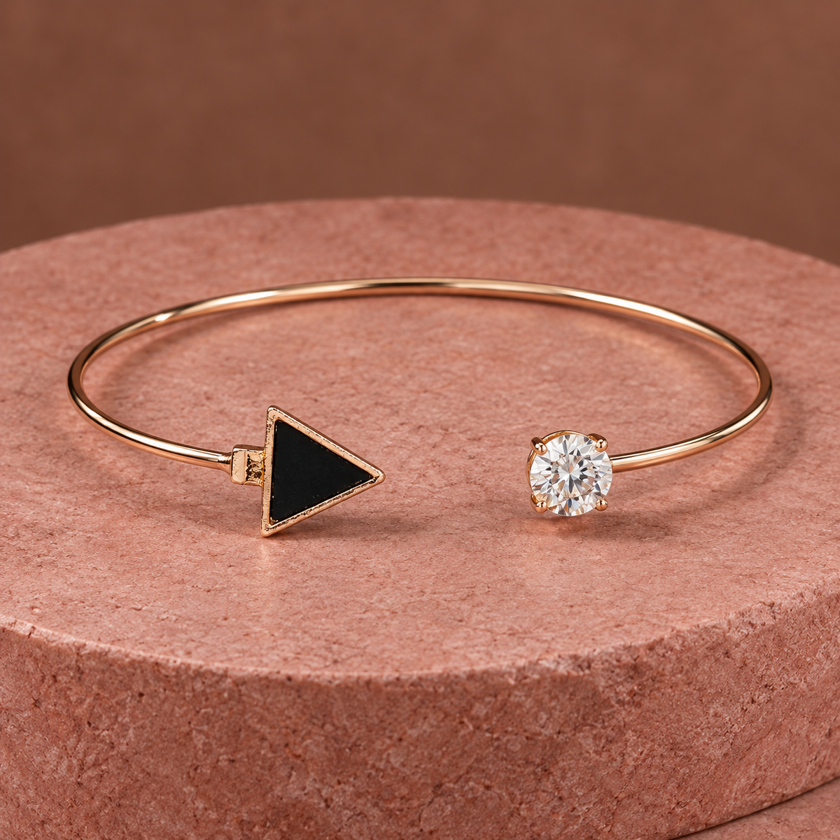 Tria Black Triangle Rose Gold-Tone Cuff Bracelet | MyJhumki