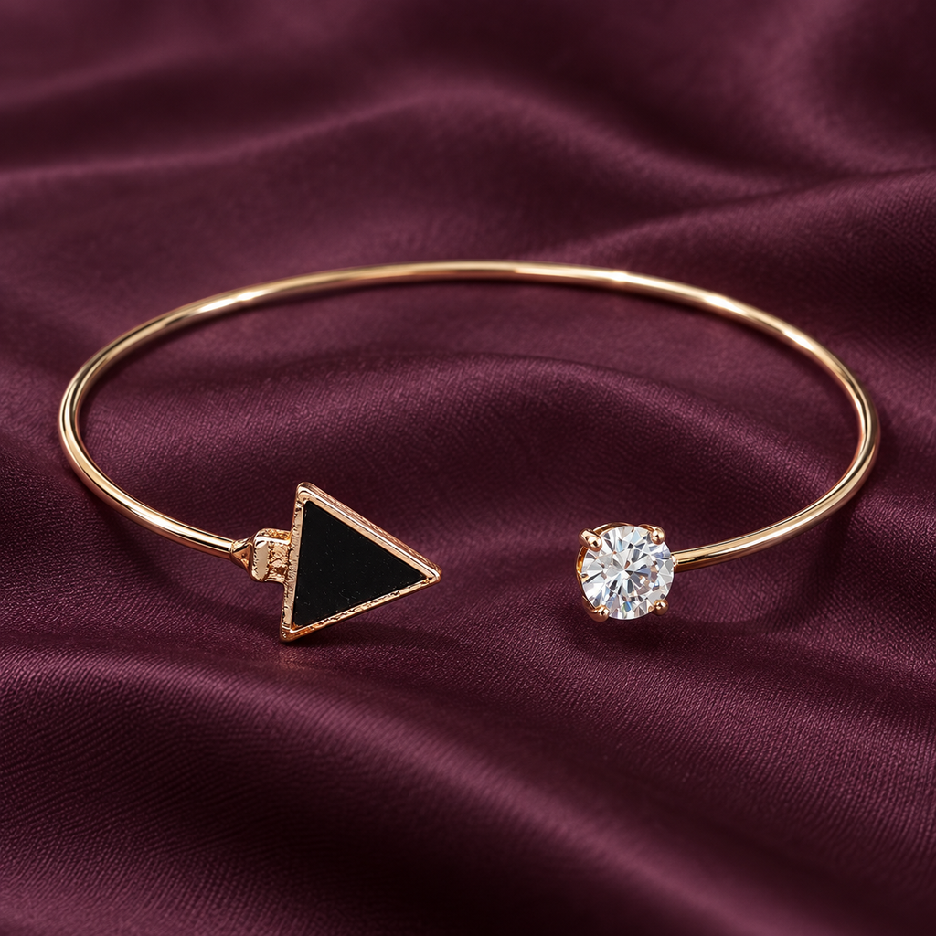 Tria Black Triangle Rose Gold-Tone Cuff Bracelet | MyJhumki