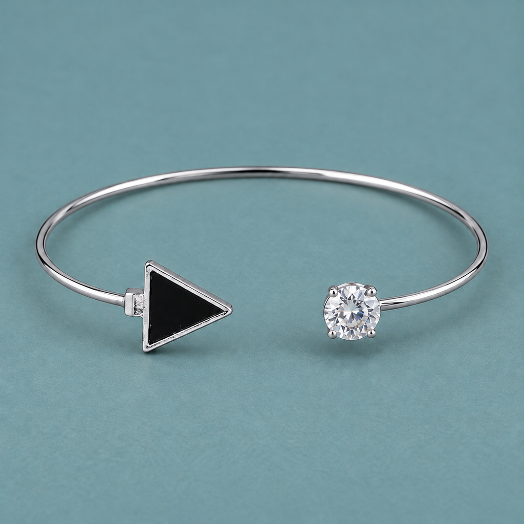 Tria Black Triangle Silver-Tone Cuff Bracelet | MyJhumki