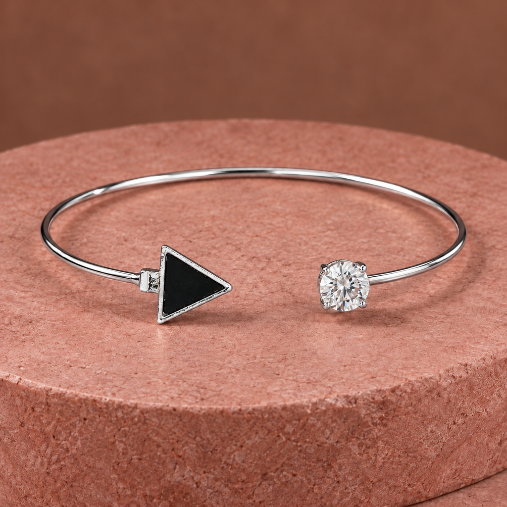 Tria Black Triangle Silver-Tone Cuff Bracelet | MyJhumki