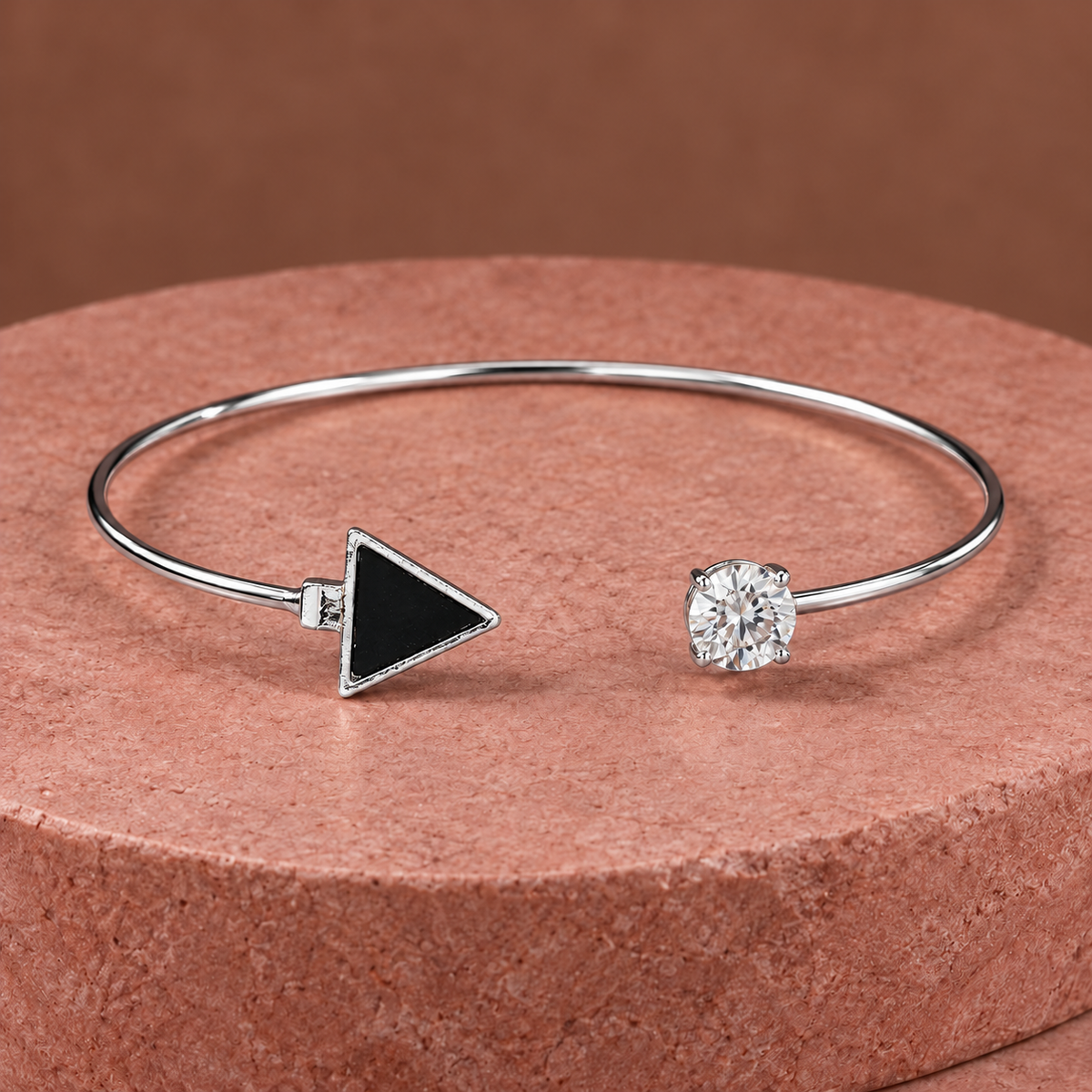 Tria Black Triangle Silver-Tone Cuff Bracelet | MyJhumki