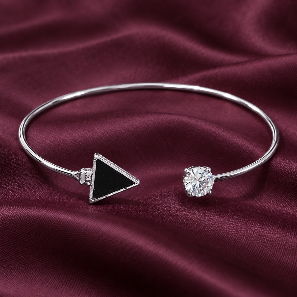 Tria Black Triangle Silver-Tone Cuff Bracelet | MyJhumki