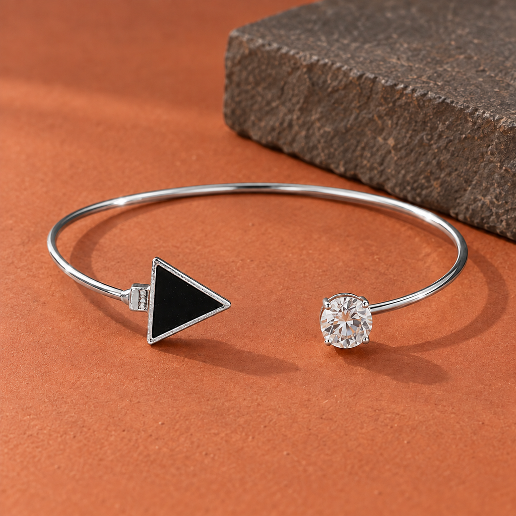 Tria Black Triangle Silver-Tone Cuff Bracelet | MyJhumki