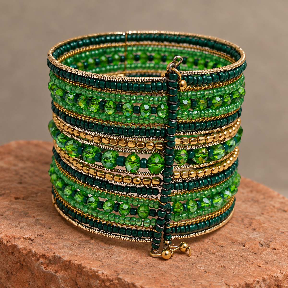 Vanya Green Beaded Bangle Cuff | MyJhumki
