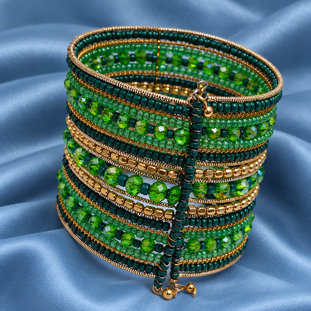 Vanya Green Beaded Bangle Cuff | MyJhumki