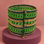 Vanya Green Beaded Bangle Cuff | MyJhumki