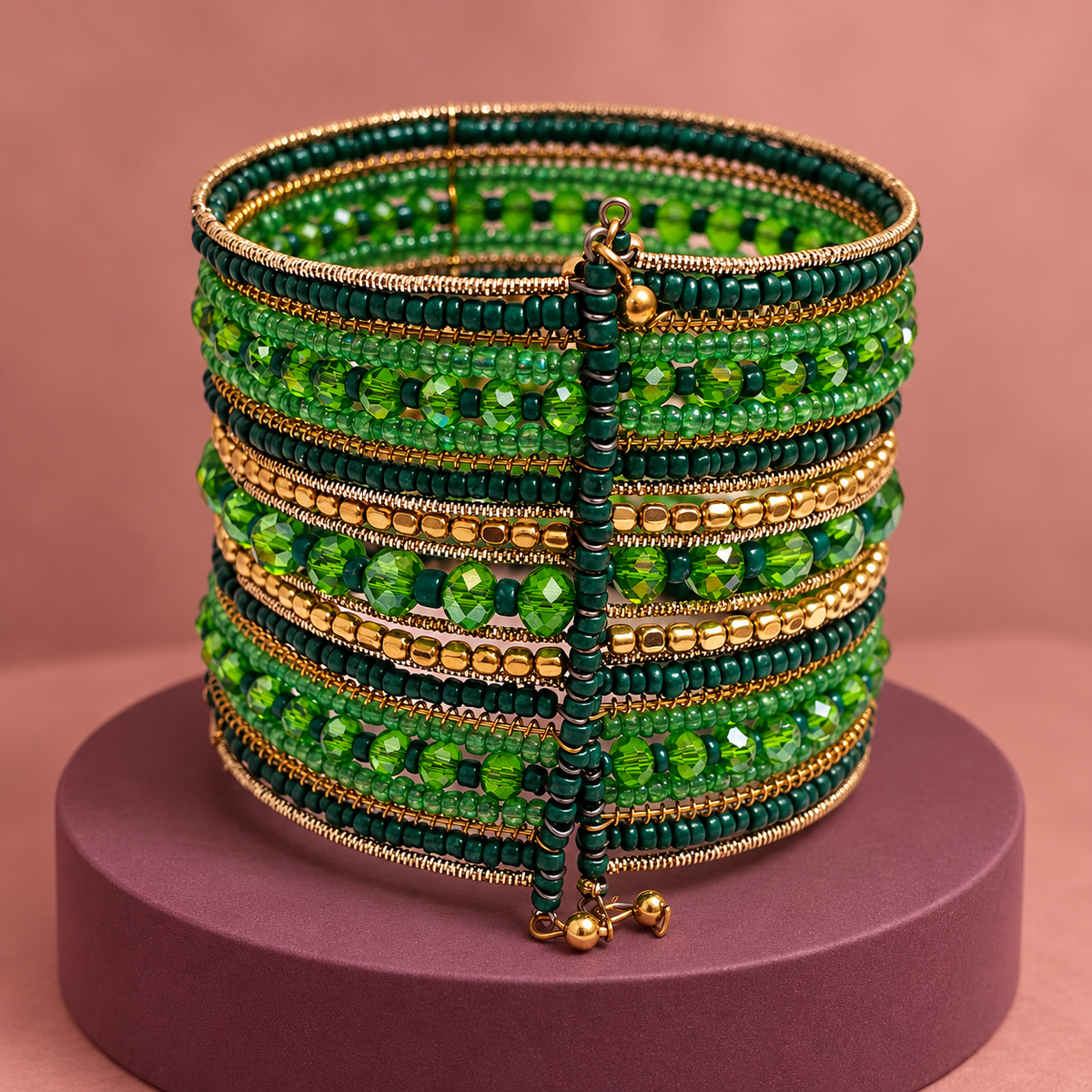 Vanya Green Beaded Bangle Cuff | MyJhumki