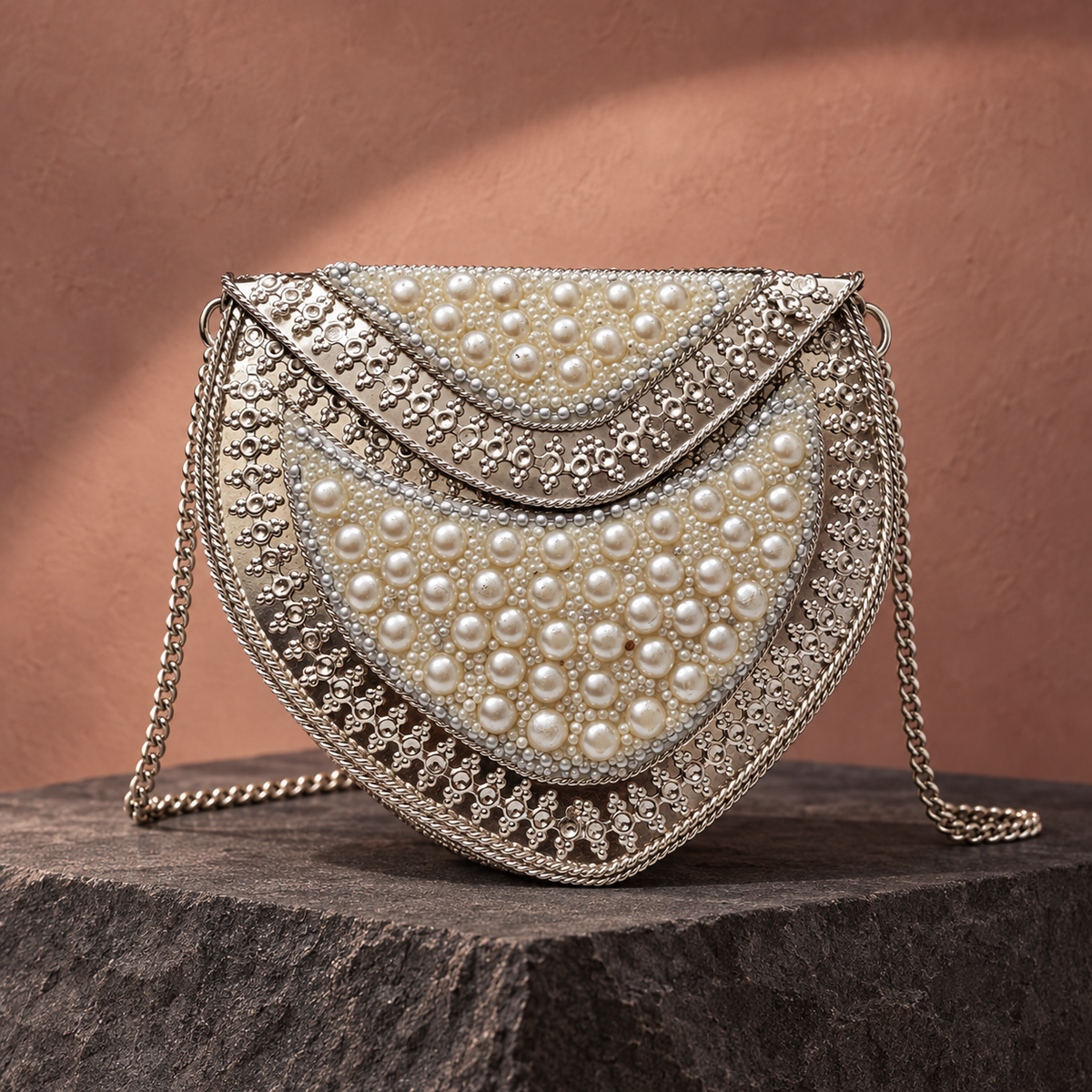Aabha Pearl Shield Evening Purse | MyJhumki
