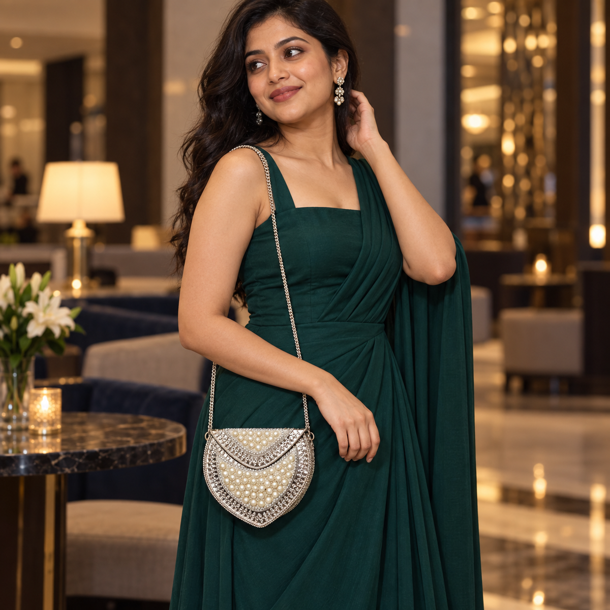 Aabha Pearl Shield Evening Purse | MyJhumki