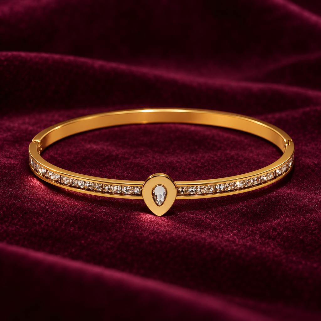 Aabha Teardrop Crystal Gold Bangle Bracelet | MyJhumki