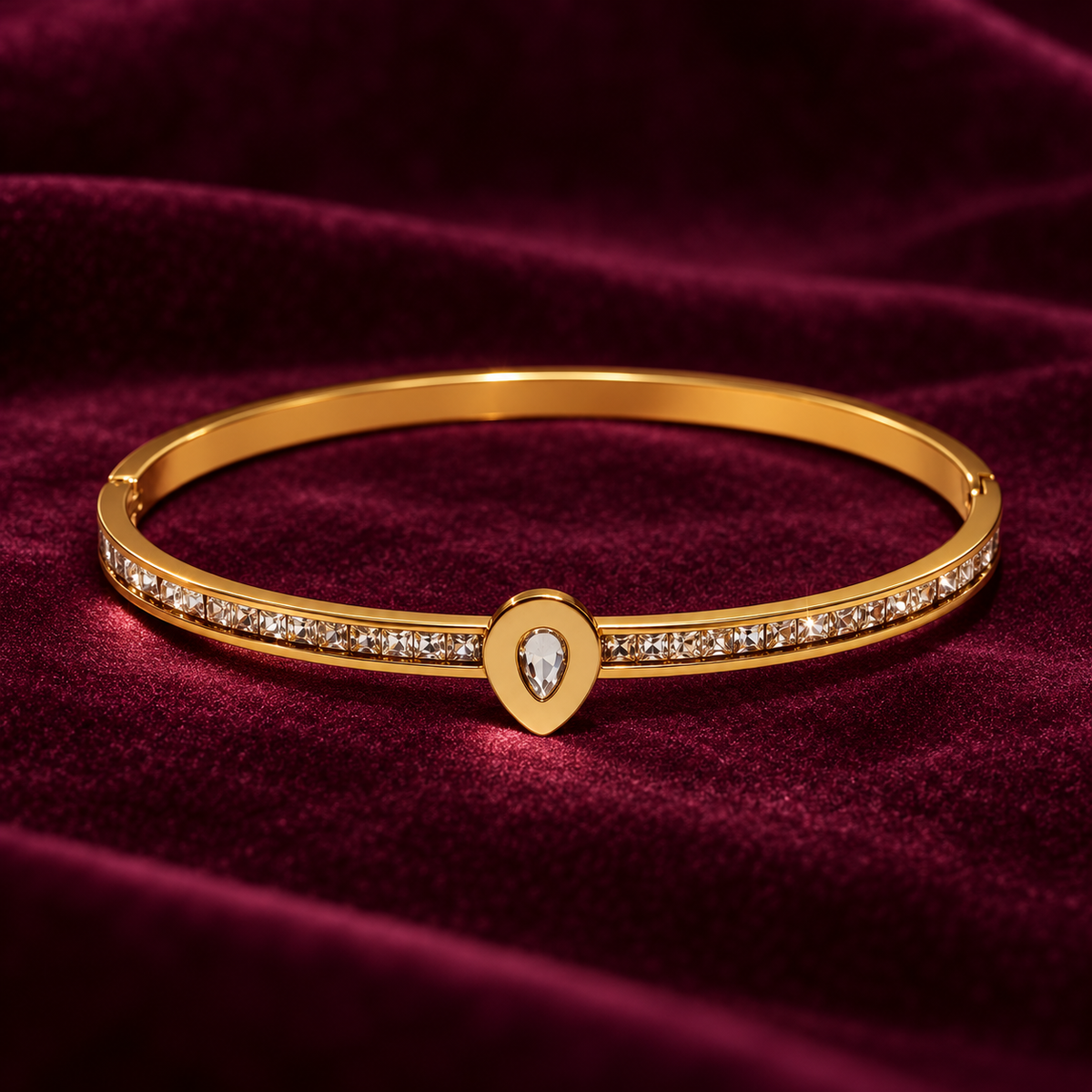 Aabha Teardrop Crystal Gold Bangle Bracelet | MyJhumki